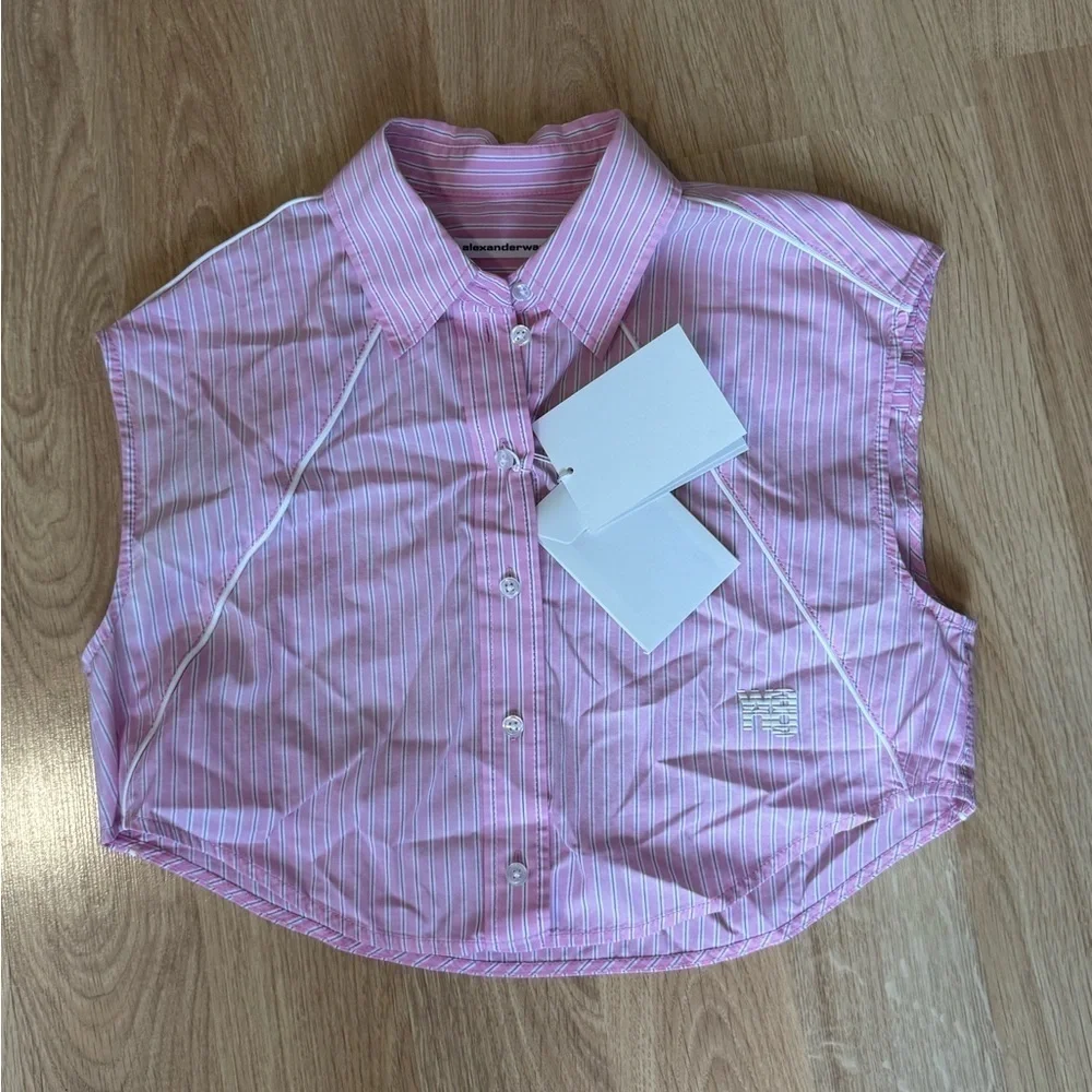 *SET* ALEXANDER WANG Matching Poplin Cropped Sleeveless Top & Shorts Size XS NWT